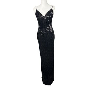 Lucy in the Sky Velvet Sequin Back Bow Maxi Gown Sz M Formal Prom NYE Glam